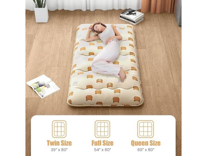 GIANTEX Matelas Futon Japonais 2 Personnes 140x200CM-Lit de Couchage Enroulable de Sol et Portable avec Sac de Transport Marron
