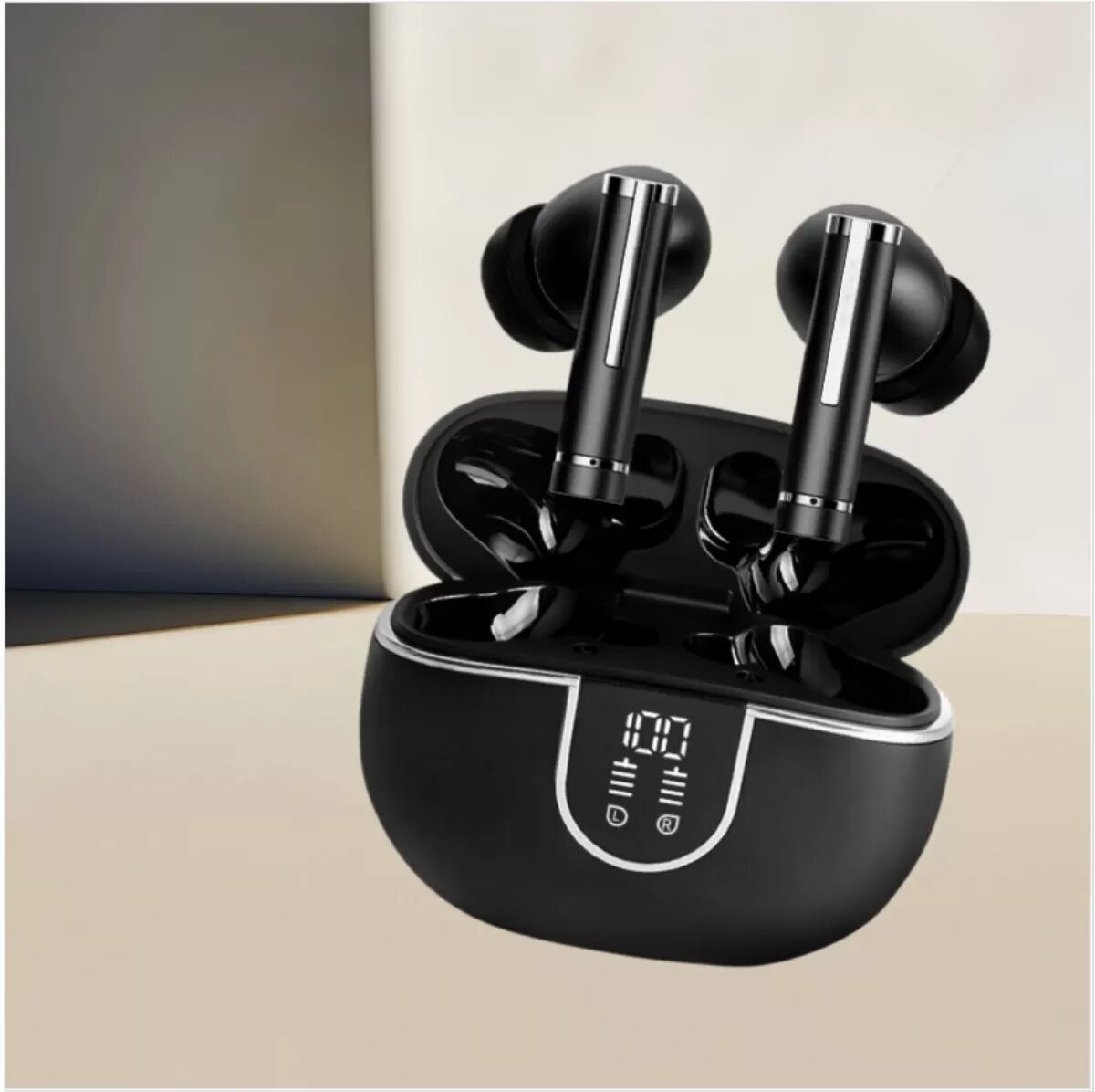 INF BX35 In-Ear Bluetooth Ohrhörer mit Smart Noise-Cancelling, digitalem LED-Display, Touch-Steuerung und 400mah Ladeetui Schwarz