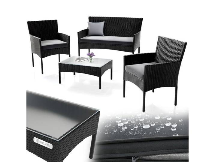 Ensemble de meubles de jardin en polyrotin - Juskys - Fort Myers - 4 personnes - Canapé 2 places - 2 chaises