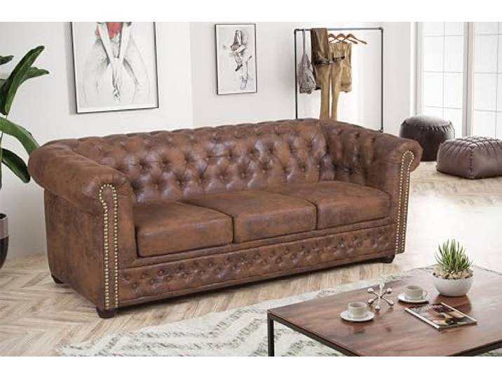 Kuechen-preisbombe Edles Chesterfield Sofa 3 Sitzer in Mikrofaser Vintage braun Couch Polstersofa