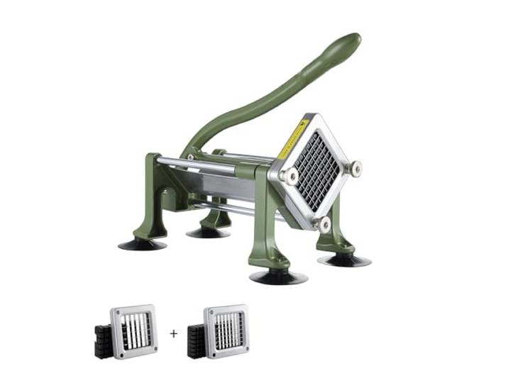 VEVOR Coupe-Frites Manuel\, Coupe-Légumes Multifonction avec Lame en Acier Inoxydable de 12\,7 mm et 9\,5 mm\, Coupe Pomme de Terre Patates avec Ventouse\, pour Concombres\, Carottes\, Restaurant\, Vert