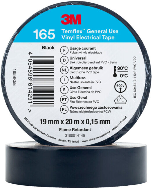 3M Ruban isolant électrique Temflex 165 19 mm x 20 m noir (7100184800)
