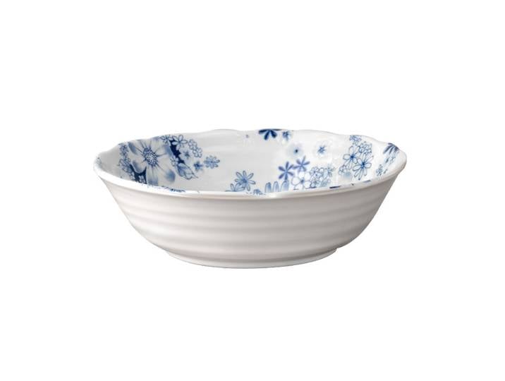 MINOYAKI, Bol profond en porcelaine japonaise, Motif floral en relief bleu, Bord festonné, 8,3 pouces, Couleur sous glaçure