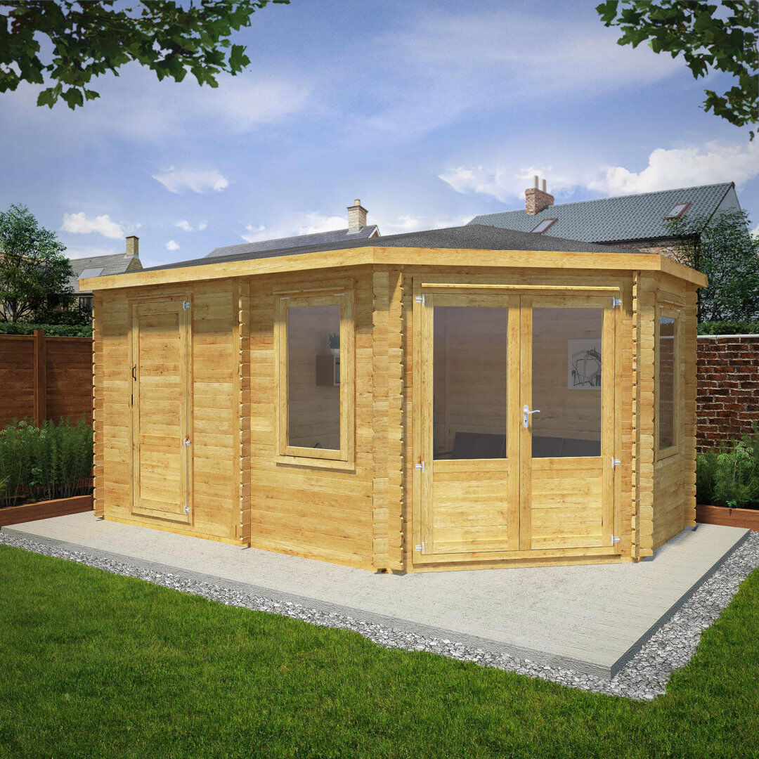 Mercia Garden Products Mercia 16ft x 10ft Corner Lodge Plus Log Cabin With Side Shed (44mm)