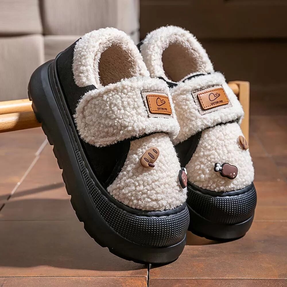 INF DIY Damen Winter Baumwoll Hausschuhe - Warmer Fleece, Dicke Sohle, Indoor Hausschuhe Schwarz 40