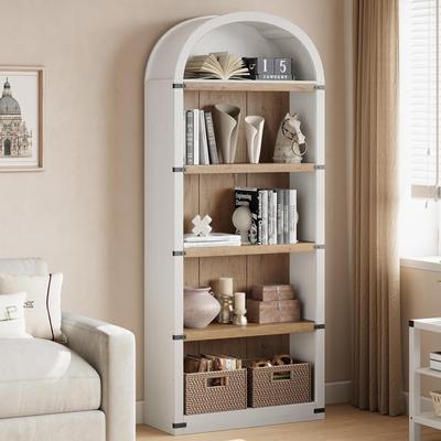 Garvee "71.65"" Farmhouse 5-Tier Arched Bookcase for Home Office"