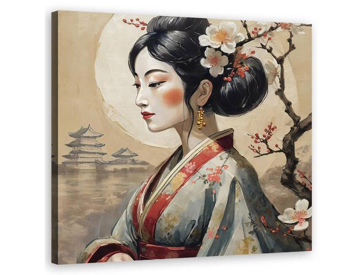 Feeby Wandbild japanische geisha, Beige, Person/Charakter, Rechteckig, 50x50 cm, Bilder & Rahmen, Bilder, Leinwandbilder