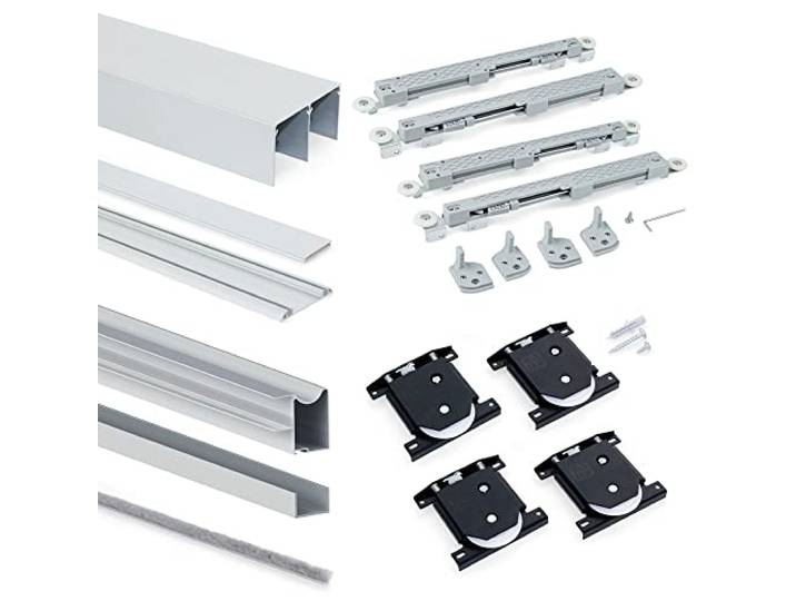 Emuca - Système coulissant Placard pour armoires\, 2 portes\, épaisseur 18mm\, fermeture amortie\, panneaux non incluses\,Anodisé mat