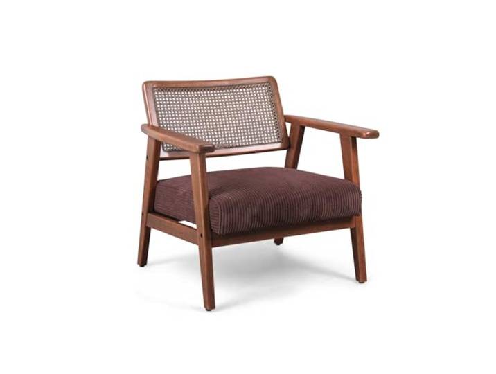 FRANKYSTAR Boca Sessel aus Parawood Massivholz mit Polyrattan Auflagen und Sitz aus Cordstoff