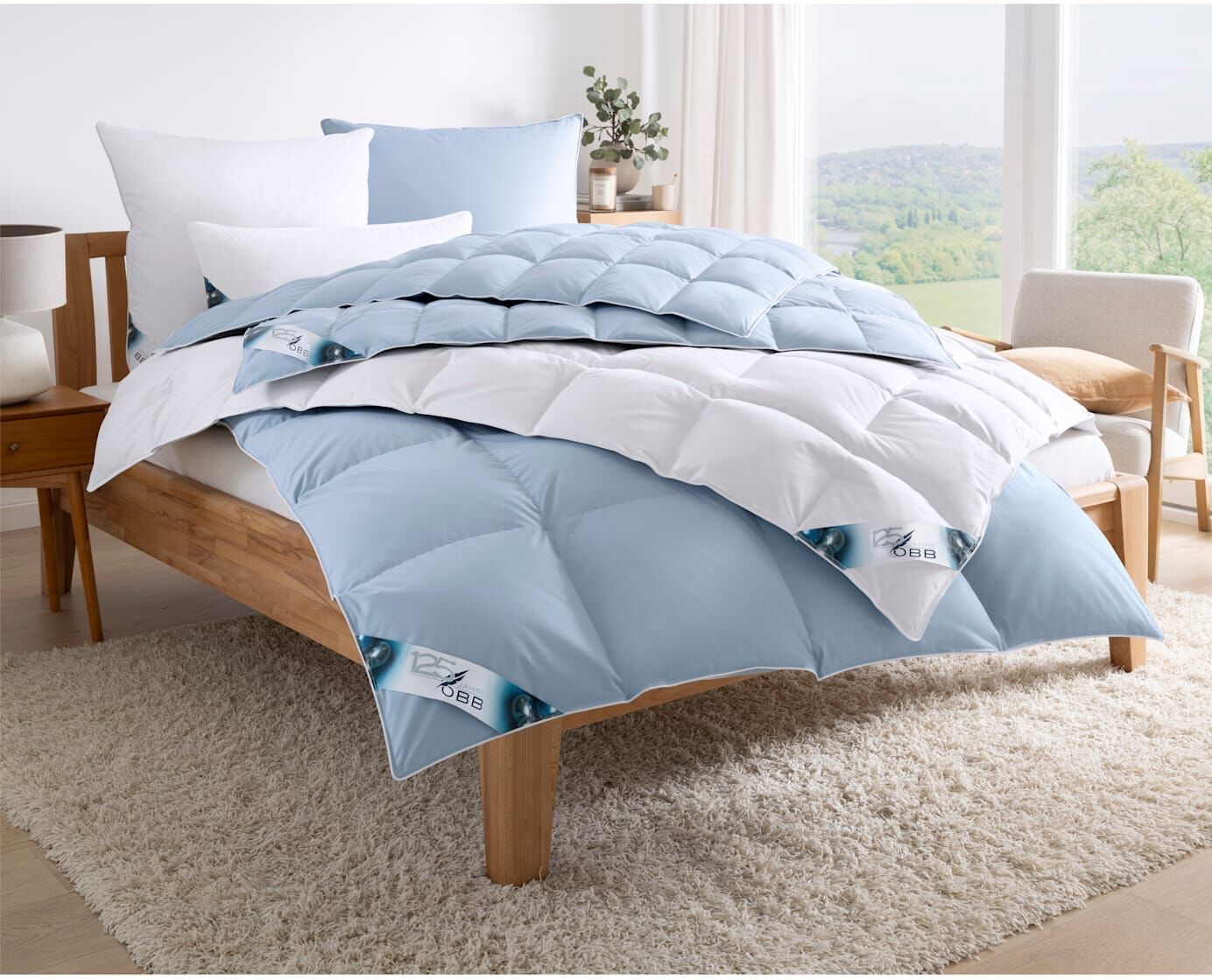 Federbettdecke OBB Gr. 2, blau, B:155cm L:200cm, 100% Baumwolle, Bettdecken