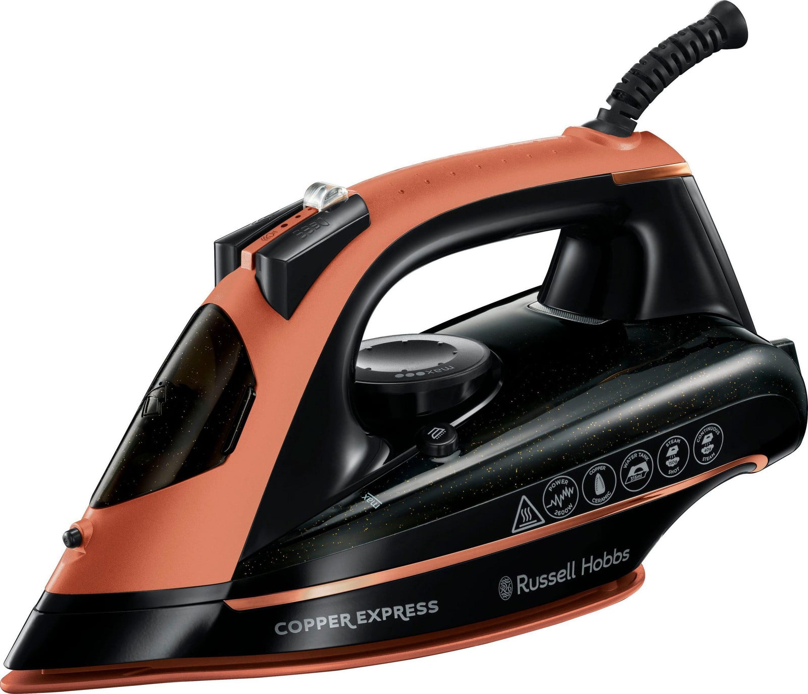 Russell Hobbs Copper Express stoom- en droogstrijkijzer, 2600 W, zwart en koperkleurig