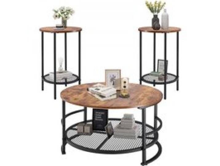 VEVOR 3-tlg. rundes Wohnzimmertisch-Set, (800 x 465 mm) Industrie-Couchtisch mit 2 runden Beistelltischen (40 x 60 cm), Sofatisch-Sets mit Metallbeinen, Satztische für Büro Wohnzimmer Wohnung