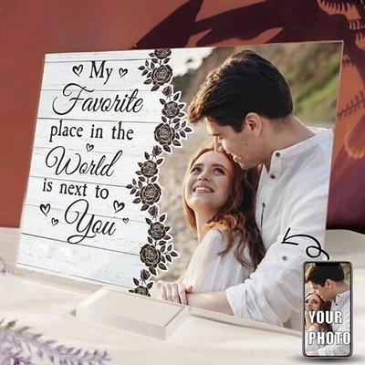 Personalisierte Acryl Foto-Tafel mit Basis individuelles Hochzeitsgeschenk für Paare Tafel Mein Lieblingsplatz auf der Welt ist bei dir Vatertag Jubiläum Hochzeit Hochzeitsgeschenk 2015cm (8"6")