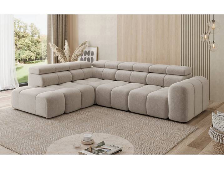 Designer Ecksofa Mia Maxi in Chenille - Weiß - Links - Chenille - Luxusbetten24