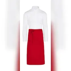 ROME - Medium Length Bistro Apron with Pocket: One Size / Red