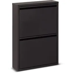NATURN LIVING Schuhschrank 2 Türen – 50 x 15 x 71,5 cm – Schuhregal – Schuhaufbewahrungssystem – Aufbewahrungsbox aus Metall – Schwarz