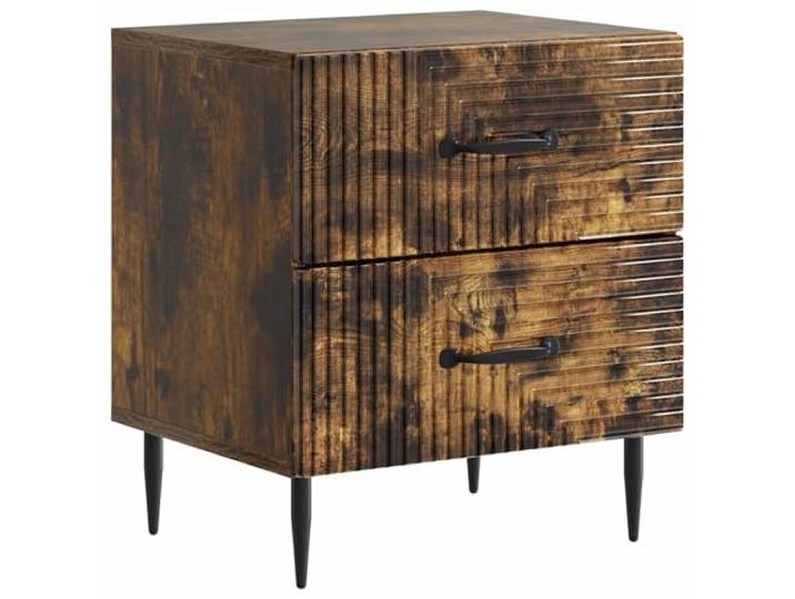 KUPTYERFG Nachttisch mit 2 Schubladen Geräucherte Eiche 43x34.5x47.5cm Eleganter Beistelltisch in Eichenoptik mit zwei geräumigen Schubladen und stabilen Metallbeinen fürs Schlafzimmer.