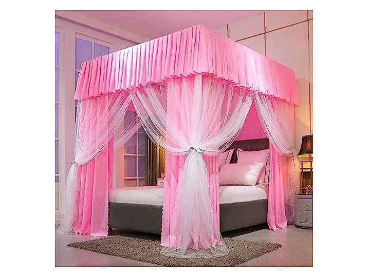 Betthimmel Luxus Palace Bett Baldachin Bettvorhang, Dekorative Bettüberdachungen des Doppelten Raumhohen Mädchen-Prinzessinzimmers, Mit Montagehalterung (Color : Pink, Size : 180x200x200cm)