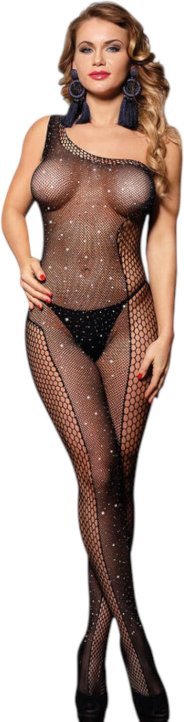 Subblime 952037 - black fishnet jumpsuit with rhinestones (S-L)