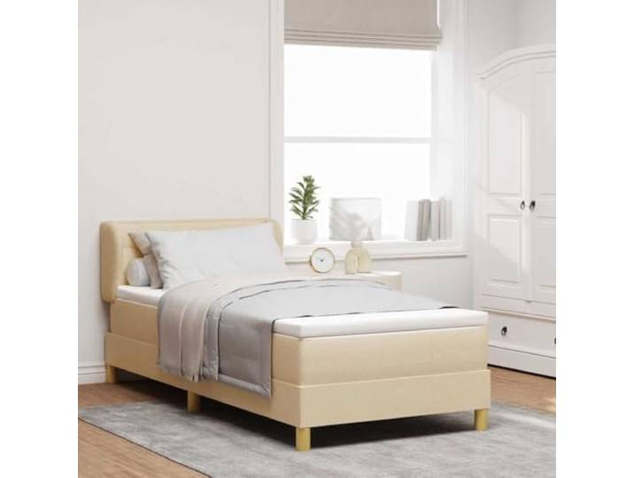 RJPLMFV Stoffbett, cremefarben, 80 x 200 cm mit Taschenfederkernmatratze Headboard, verstellbar, Rahmen aus Kiefernholz, robuste Füße, modernes Design für Schlafzimmer