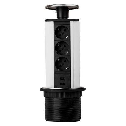 TecLines TVS001 versenkbare Steckdosenleiste 339mm, 3x Steckdose, 2x USB (TVS001)