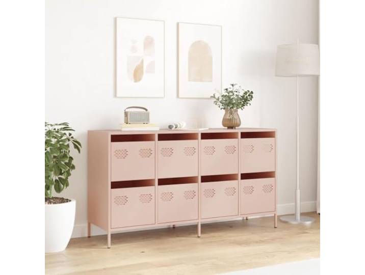 KTHLBRH Sideboard Rosa 8 Schubladen 135 x 39 x 73,5 cm kaltgewalzter Stahl Robuste Tischplatte für Dekoration, großer Stauraum, leicht zu reinigende glatte Oberfläche, inklusive Wandbefestigung