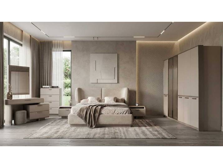Xlmoebel Schlafzimmer-Set Schlafzimmer Komplett Set Kleiderschrank Bett Beige Modern Edel