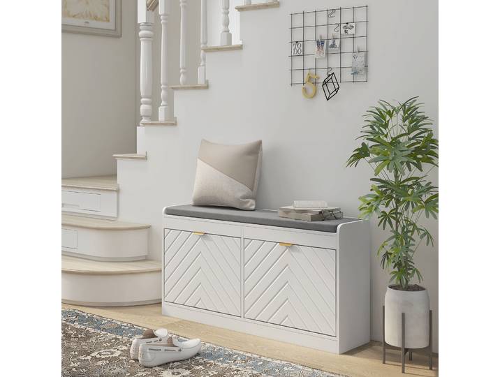 HOMCOM Banc à Chaussures Rembourré avec Rangement Blanc