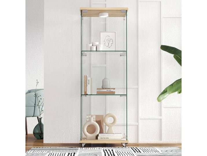 Vitrine en Verre pour Collection-Armoire de Collection Moderne à 3 Couches avec 1 Porte-Meuble Vitrine Verre avec LED-pour Salon