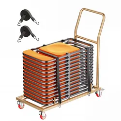 VEVOR Klappstuhlwagen für 25 Stühle Horizontal Stuhlständer 136kg L-förmig, Stuhlkarre zur Lagerung & Transport für Veranstaltungen, Kohlenstoffstahl, Schwenkräder mit Bremsen, mit Griff, Goldbraun