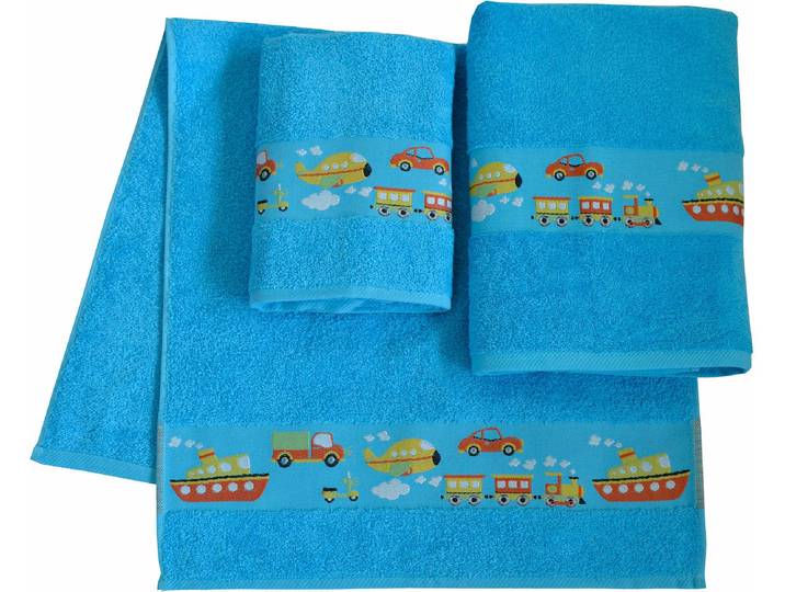 Handtuch Set DYCKHOFF Auto , blau, 3 Stk., Walkfrottee, Walkfrottee, Obermaterial: 100% Baumwolle, Handtuch-Sets, Handtuch Set, Auto Motiven; 2 Handtücher (50x100cm), 1 Duschtuch (70x140cm)