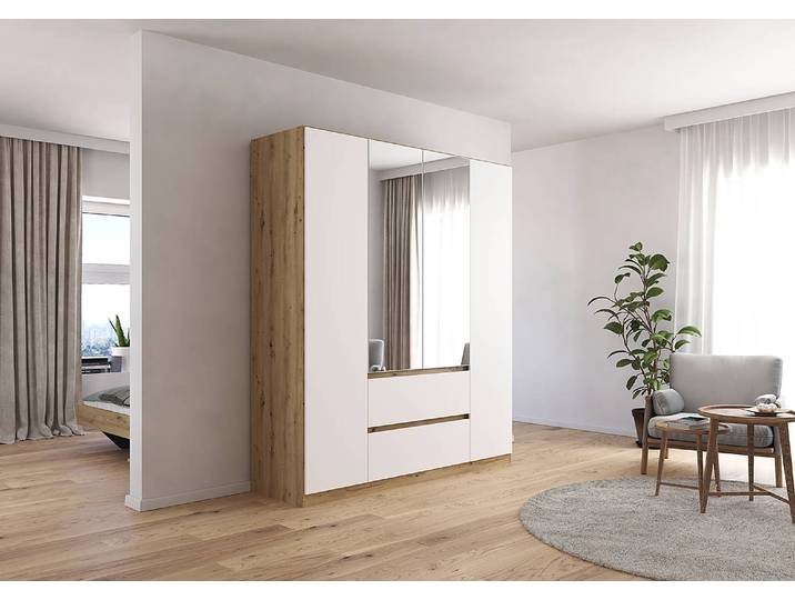 Drehtürenschrank Mainz 181cm Braun/Weiß/Alpinweiß/Eiche Artisan Dekor Basic mit Spiegeltür/-en