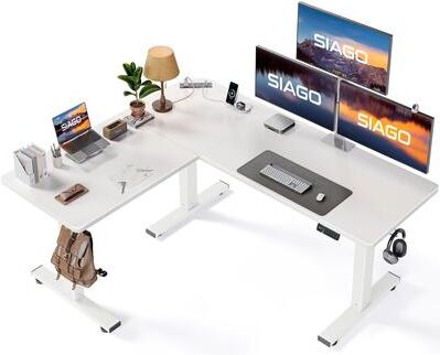 Hansabenne L-Shaped Standing Desk Adjustable Corner Desk with Charging Station