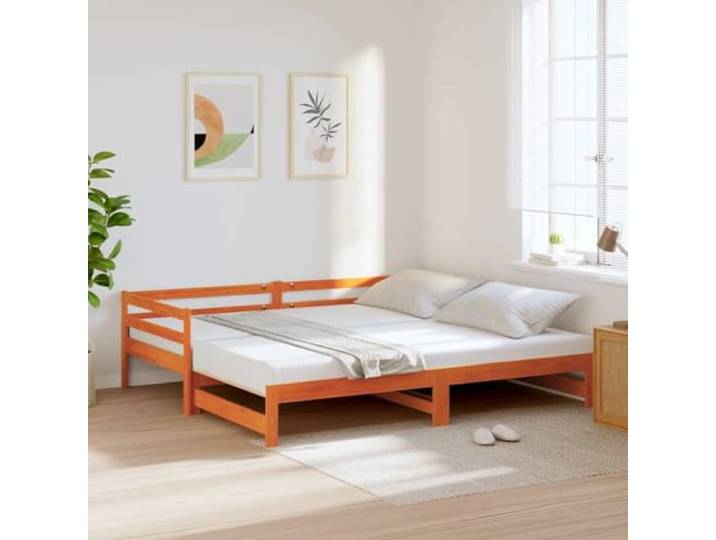 Massives Kiefernholz 2 in 1 Schlafsofa Ausziehbar Braun 90 x 190 cm Tagesbett Ausziehbar ohne Matratzen 90x190 Massivholz Schlafsofa Gästebett mit Stauraum Rollbett Kiefernholz für Wohnzimmer
