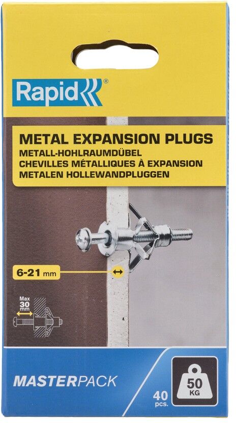 Isaberg Rapid AB Rapid Metall-Hohlraumdübel für 6 - 21 mm Plattendicke, 50 kg Tragfähigkeit, 40 St.