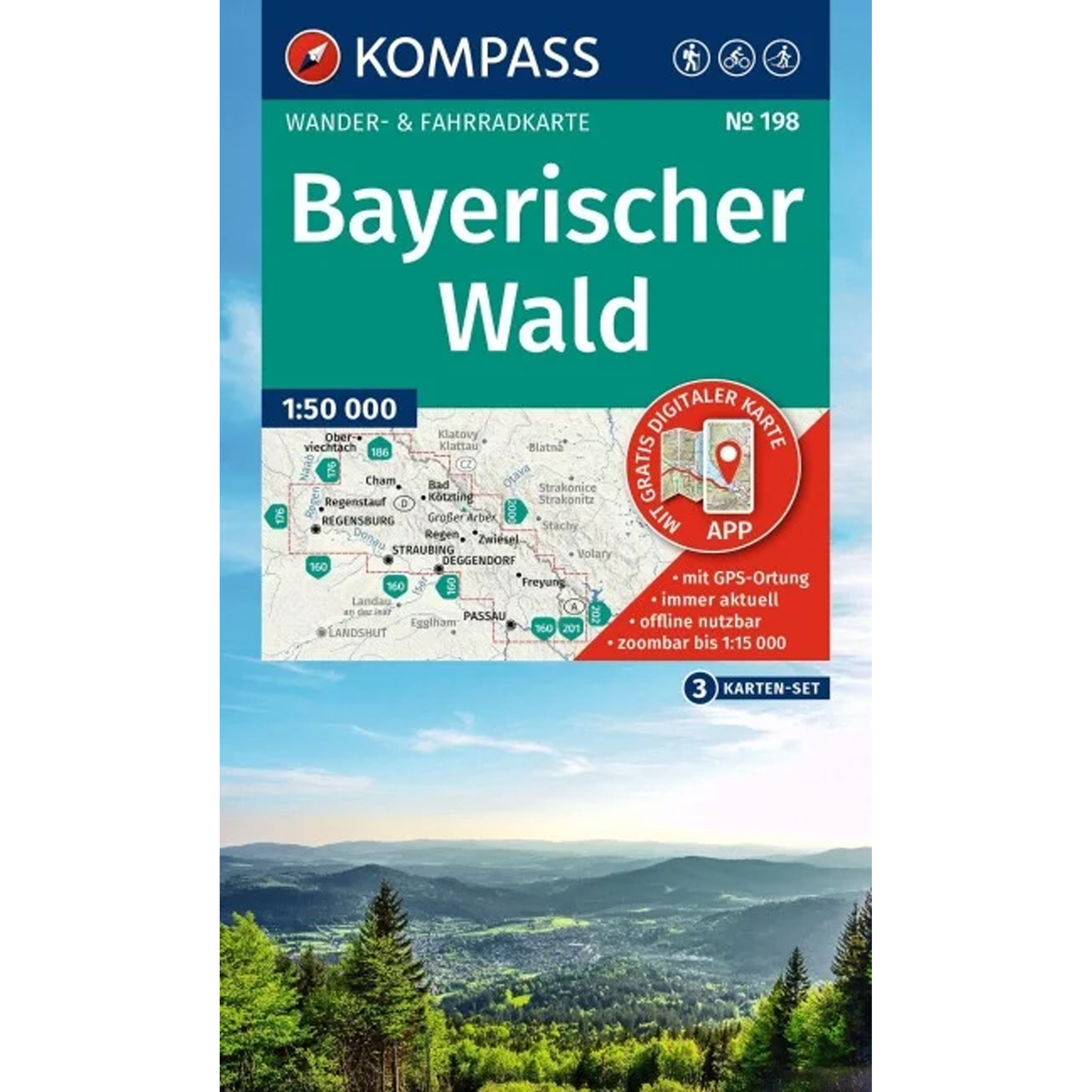 Kompass Verlag WK 198 Bayerischer Wald, 3 - teiliges Set Topografische Karten 2. Aufl. 2025