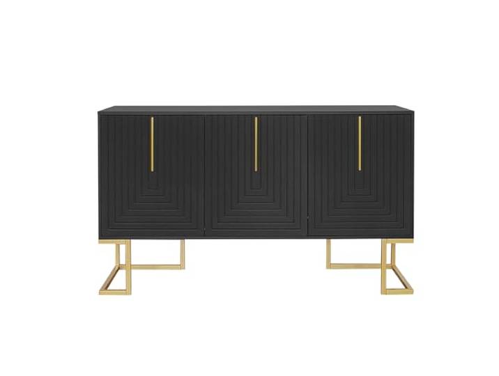 Ropilly Sideboard Schwarz mit verstellbaren Regalen 138 cm 3 Türen. MDF und Spanplatte. Metallgriffe und Sockel.