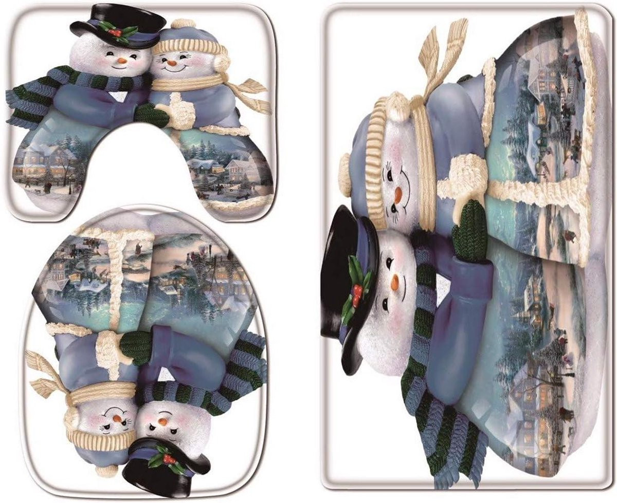 3-delige witte badmat set met kerstdecoratie voor je toilet accessoires