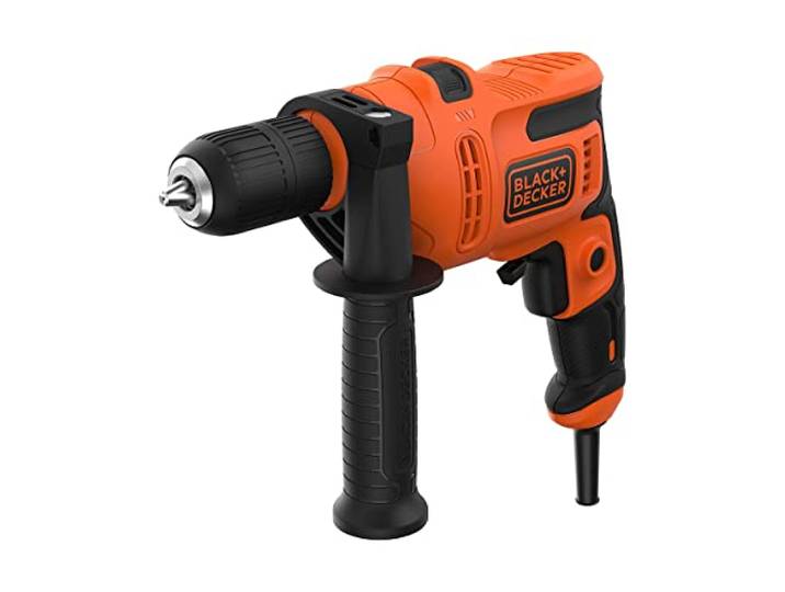 BLACK+DECKER Perceuse à percussion filaire 500W\, BEH200-QS Perceuse à percussion 500 W\, mandrin sans clé de 13 mm\, vitesse variable\, poignée latérale\, design compact
