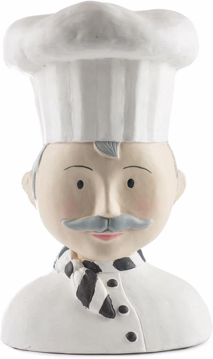 Decoratieve buste Kook hoofd Keuken decoratie Handgemaakt Hoogte: 30 cm Wit zwart grijs
