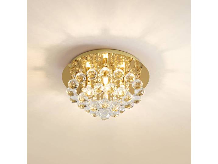 Kristall Deckenlampe Gillion Lindby, dimmbar, messing / gold, für Wohn- / Esszimmer, Kristall, Design, Deckenlampe