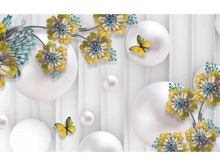 Papermoon Abstrakt 3D Effekt mit Blumen und Schmetterlingen