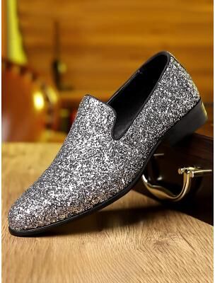 LightInthebox Men's Gold Sparkle Dress Shoes – Premium Design for Formal Weddings and Glamorous Events