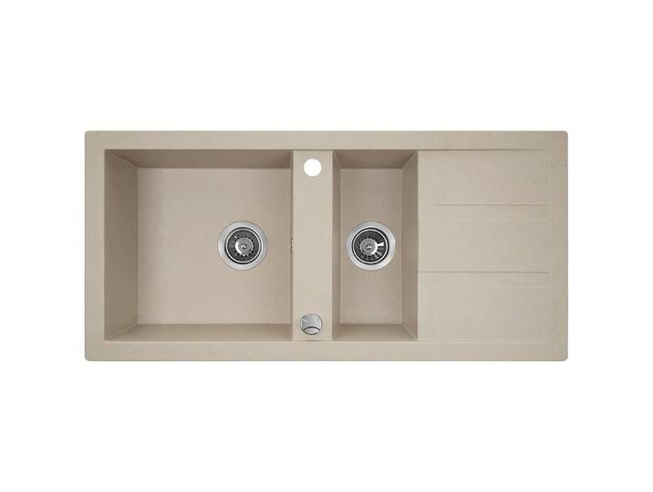 KOLMAN Küchenspüle Doppelbecken Barbados Granitspüle, rechteckig, 48/100 cm, Beige, Space Saving Siphon GRATIS