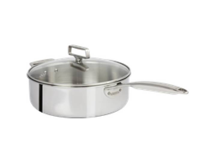 Sauteuse à bord droit en inox 28 cm CASTEL PRO 5 ply avec couvercle en verre