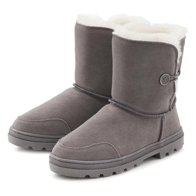 Winterstiefel LASCANA, Damen, Gr. 41, Lammfell, grau, Obermaterial: 100% Rindsleder. Decksohle: 100% Lammfell. Futter: 100% Lammfell. Laufsohle: 100% Synthetik, unifarben, Schuhe Winterstiefel, aus kuscheligem Lammfell, robuste Sohle,...