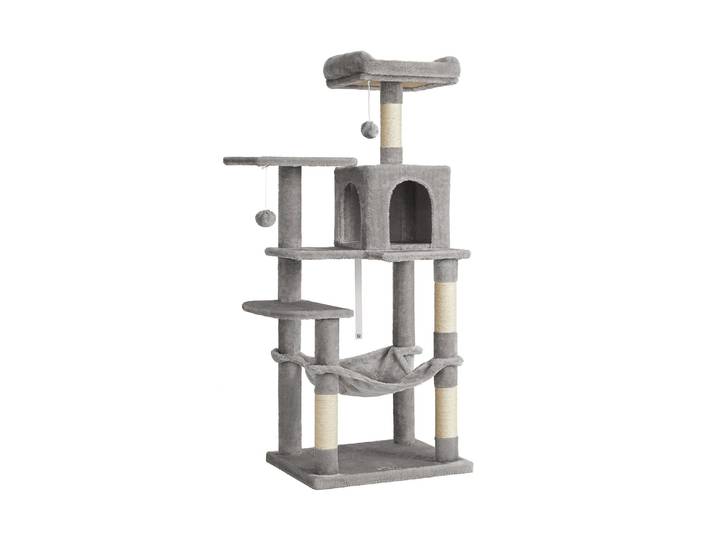 Kratzbaum FEANDREA 143 cm, Grau/Beige , beige (natur, grau), B:55cm H:143cm T:45cm, Plüsch, Kratzbäume, Kratzbaum