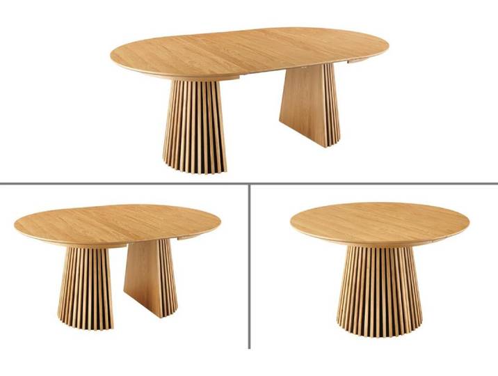 Table ronde extensible KANOVA 120 à 160 à 200 cm aspect chêne clair
