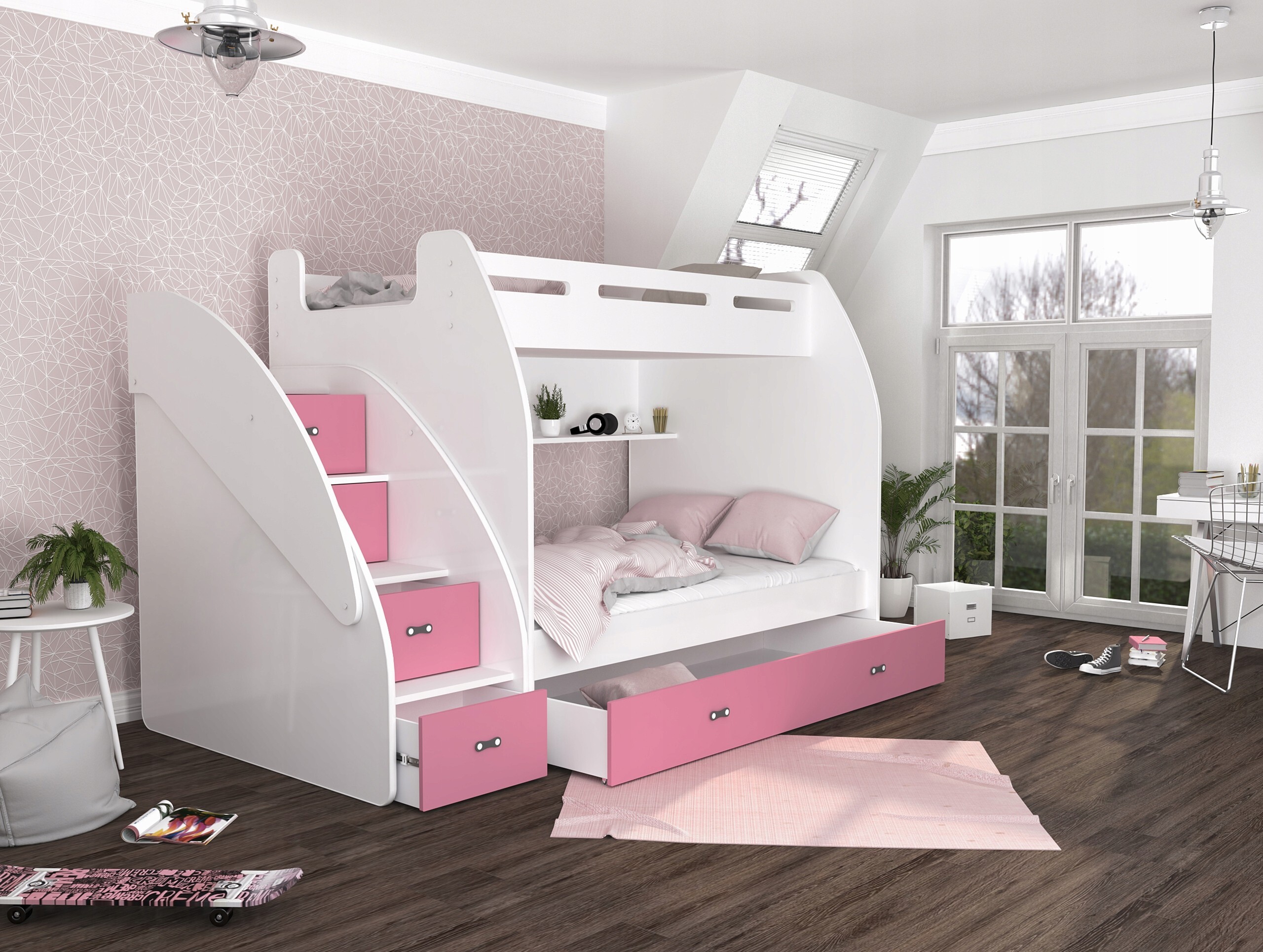 Etagenbett Hochbett Spielbett Kinderbett mit Matratze und Schublade Doppelstockbett ZUZIA 200x90