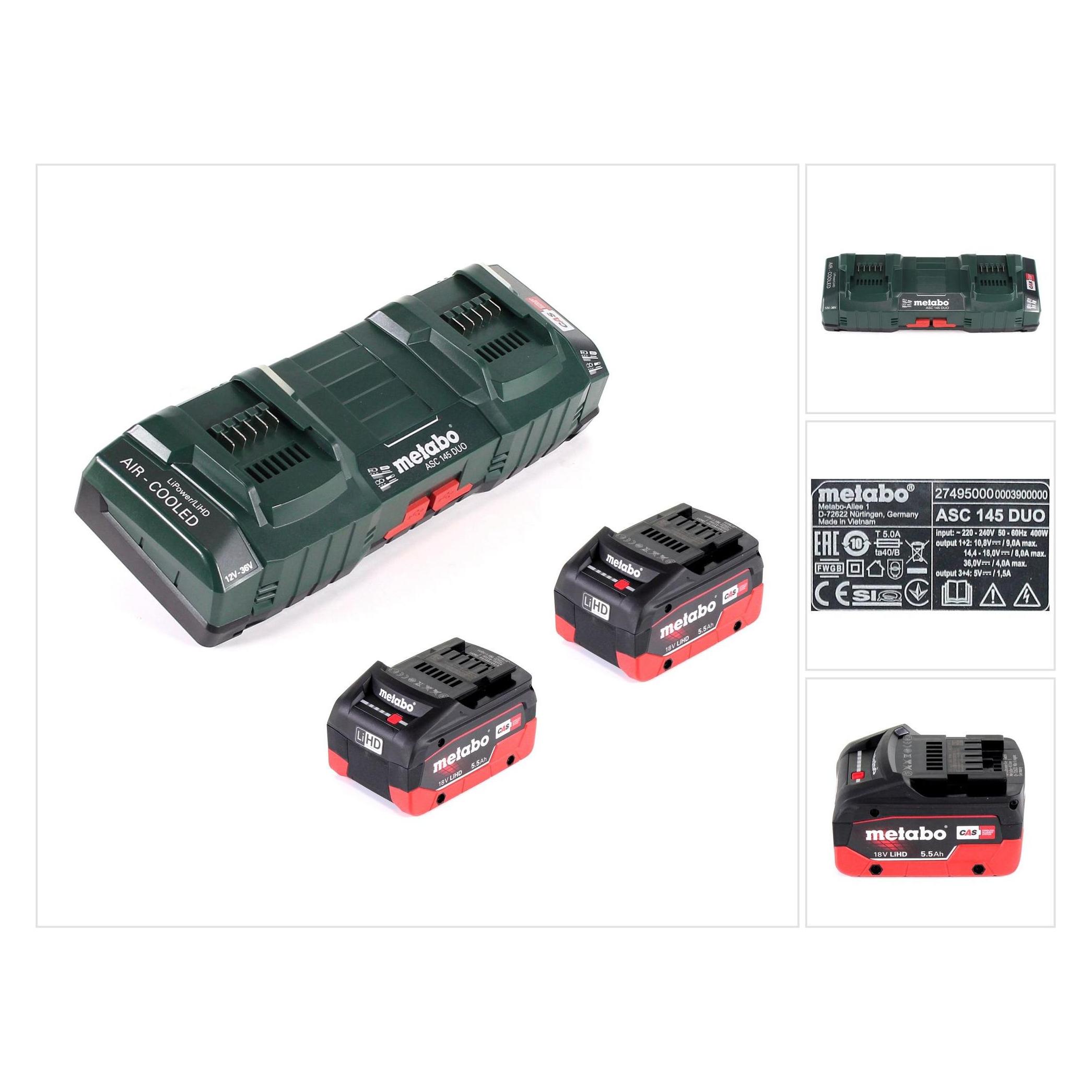 Metabo Basis Set mit 2x Akku LIHD 5,5Ah + ASC 145 DUO Doppelladegerät (18 V) (18948033)